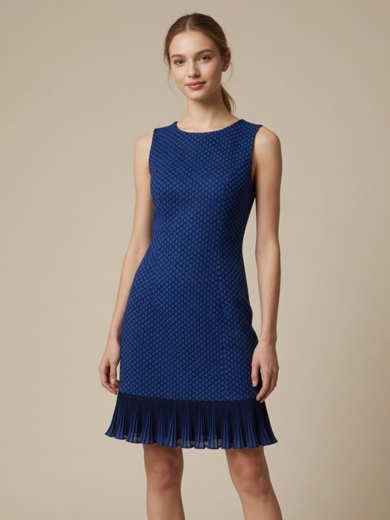 Dresses & Skirts - *Royal Blue Textured Geometric Pleated Ruffle Hem Dress Sleeveless S